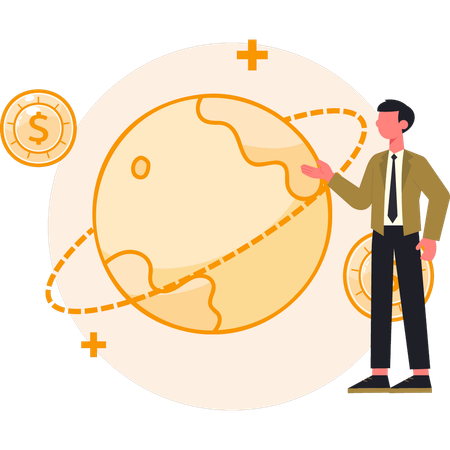 Junge zeigt Dollar-Networking  Illustration