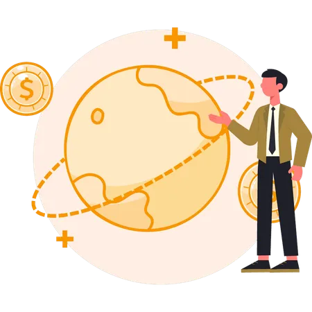 Junge zeigt Dollar-Networking  Illustration