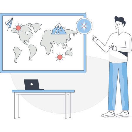 Junge zeigt Geographie-Unterricht  Illustration