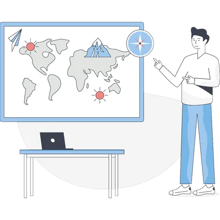 Junge zeigt Geographie-Unterricht  Illustration