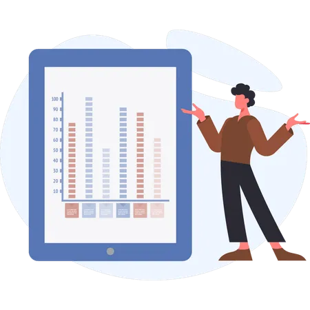 Junge zeigt Geschäft analysieren Diagramm  Illustration