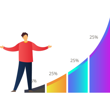 Junge zeigt Geschäftsprozentsatzdiagramm  Illustration