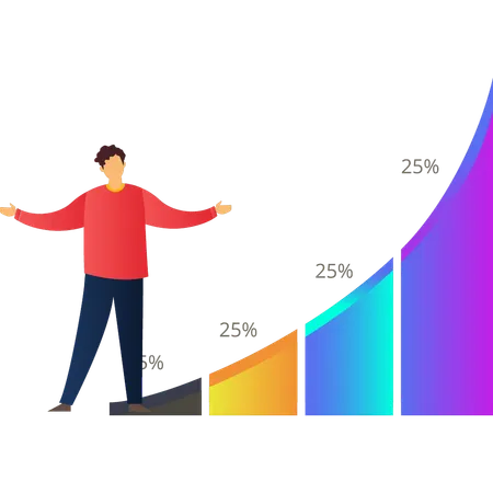 Junge zeigt Geschäftsprozentsatzdiagramm  Illustration