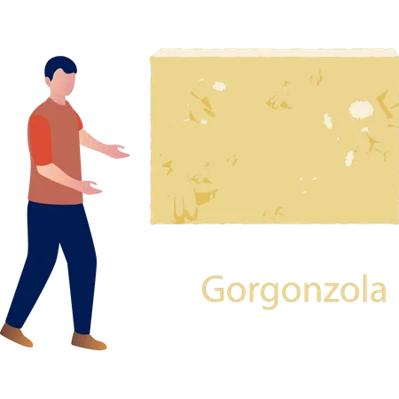 Junge zeigt Gorgonzolakäse  Illustration