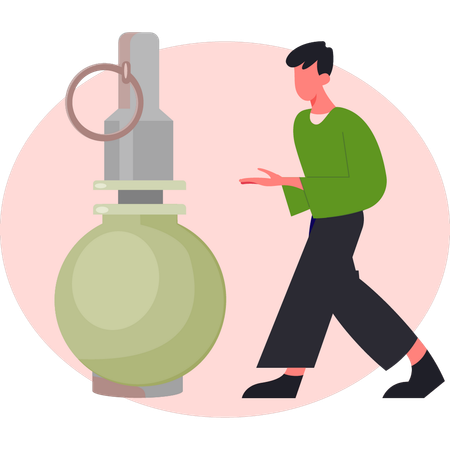 Junge zeigt Handbombe  Illustration