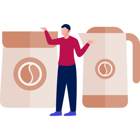 Junge zeigt Kaffeedose  Illustration