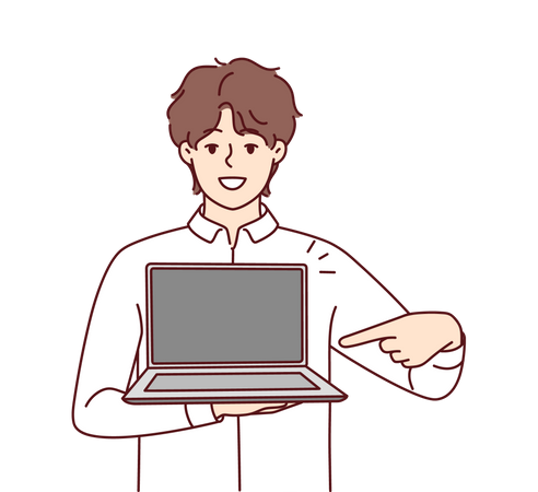 Junge zeigt Laptop-Bildschirm  Illustration