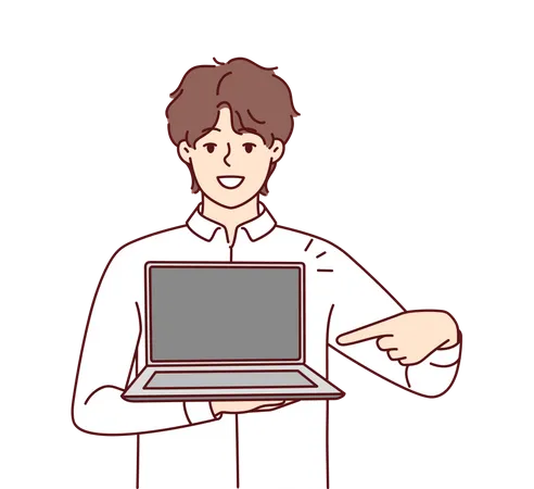 Junge zeigt Laptop-Bildschirm  Illustration