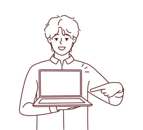 Junge zeigt Laptop-Bildschirm  Illustration