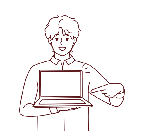 Junge zeigt Laptop-Bildschirm  Illustration