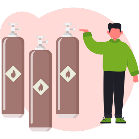Junge zeigt Nasschemikalien  Illustration