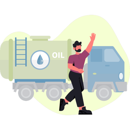 Junge zeigt Öllieferwagen  Illustration