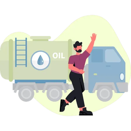 Junge zeigt Öllieferwagen  Illustration