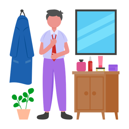 Junge zeigt professionelle Krawattenbindetechnik  Illustration