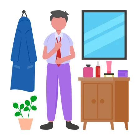 Junge zeigt professionelle Krawattenbindetechnik  Illustration