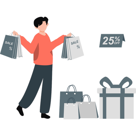 Junge mit Rabatt auf Shopping-Verkauf  Illustration