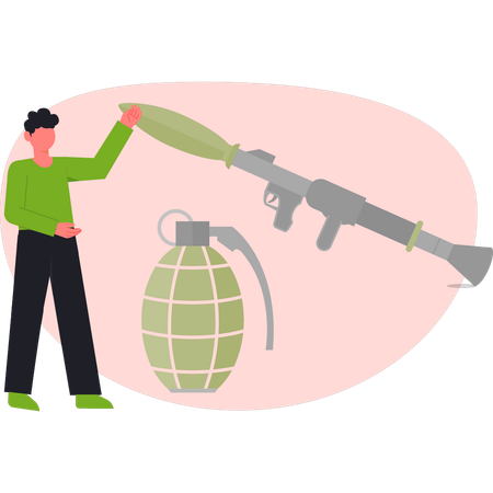 Junge zeigt Rakete  Illustration