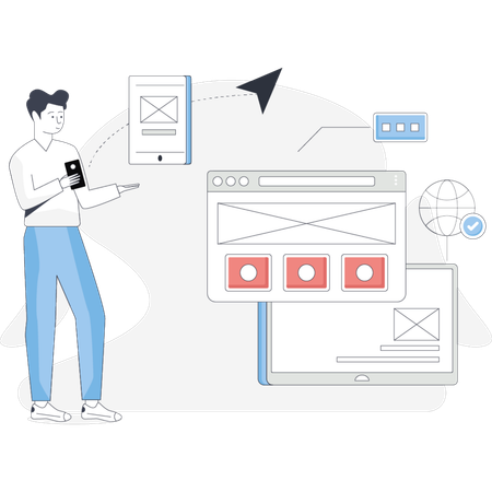 Junge zeigt responsives Design  Illustration