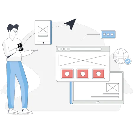 Junge zeigt responsives Design  Illustration
