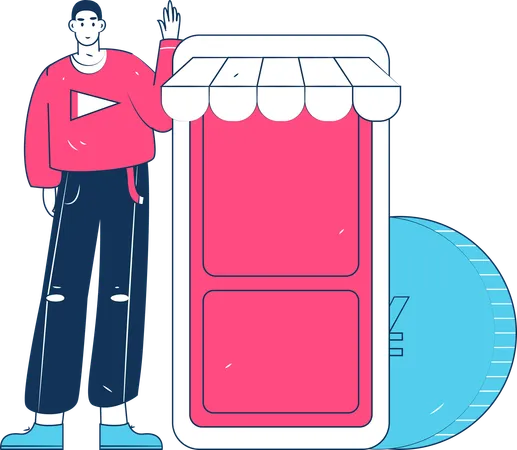 Junge zeigt Shopping-App  Illustration