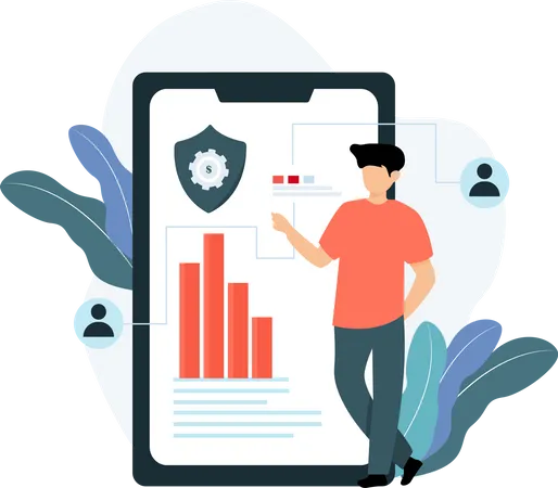 Junge zeigt Sicherheitsdatenanalyse  Illustration