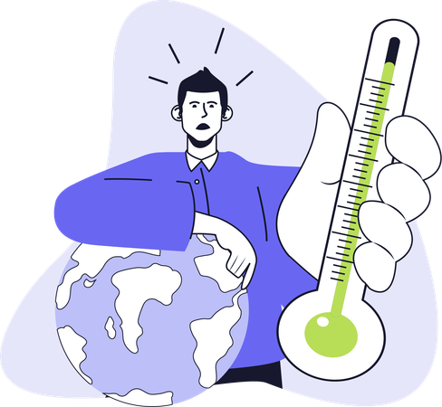 Junge zeigt Thermometer für den Klimawandel  Illustration