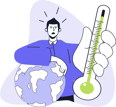 Junge zeigt Thermometer für den Klimawandel  Illustration
