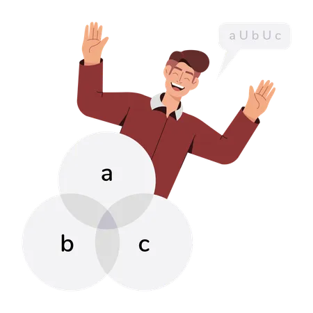 Junge zeigt Venn-Diagramm  Illustration