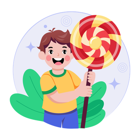 Junge zeigt Zuckerstange  Illustration
