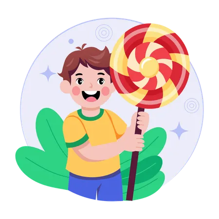 Junge zeigt Zuckerstange  Illustration