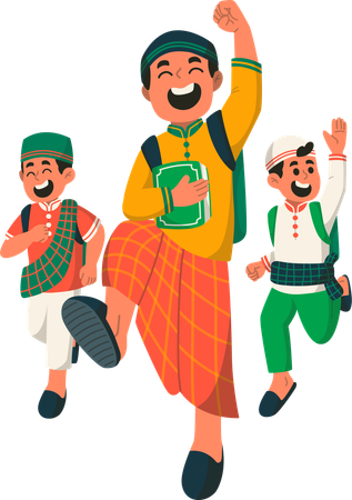 Jungen freuen sich darauf, zum TPA zu gehen, um den Koran zu studieren  Illustration