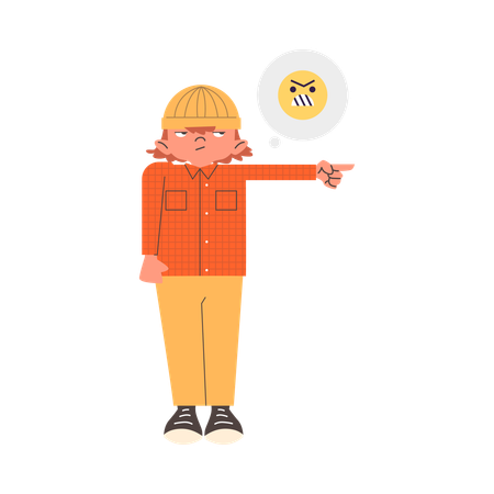 Jungen wütend zeigenden Hand Zeigefinger auf der rechten Seite  Illustration