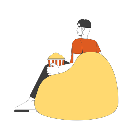 Junger Chinese genießt Popcorn auf Sitzsack  Illustration
