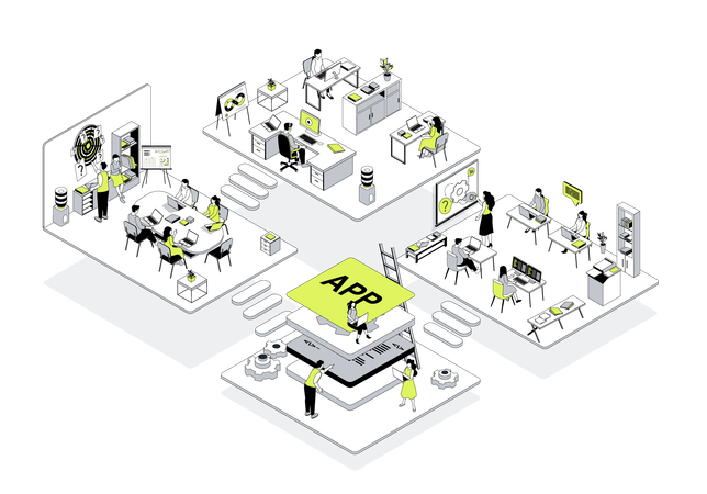 Junger Entwickler, der an der Anwendungsentwicklung arbeitet  Illustration