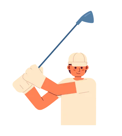 Junger erwachsener Mann Golfer schwingt mit Stick  Illustration