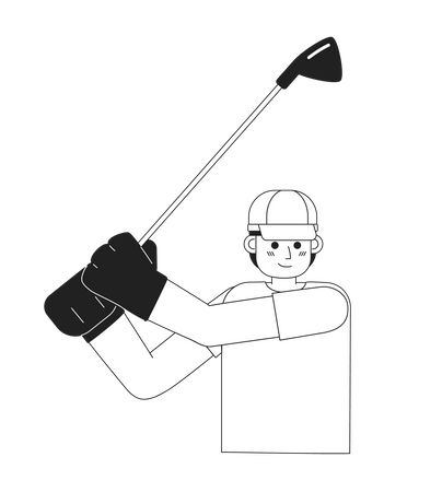 Junger erwachsener Mann Golfer schwingt mit Stick  Illustration