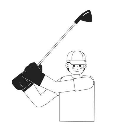 Junger erwachsener Mann Golfer schwingt mit Stick  Illustration