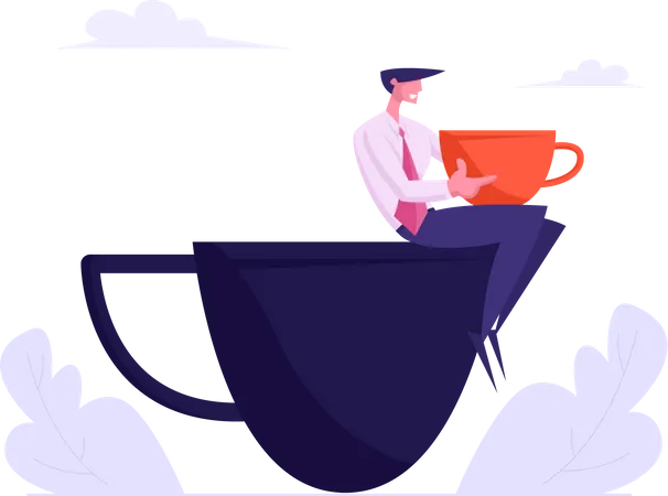 Junger Geschäftsmann entspannt sich in der Kaffeepause  Illustration