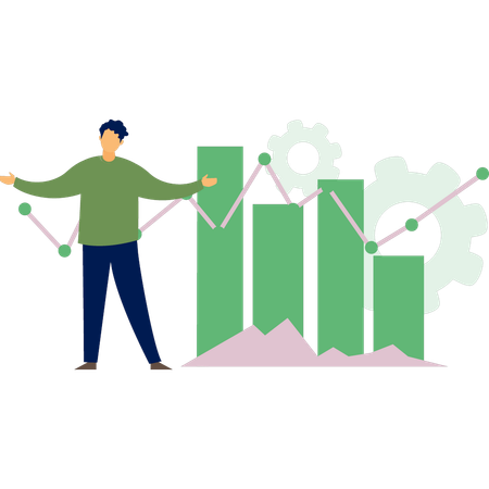 Junger glücklicher Mann mit analytischer Grafik  Illustration