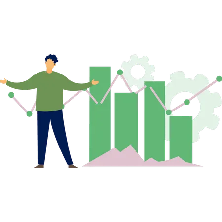 Junger glücklicher Mann mit analytischer Grafik  Illustration