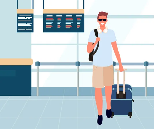 Junger Mann am Flughafenterminal  Illustration