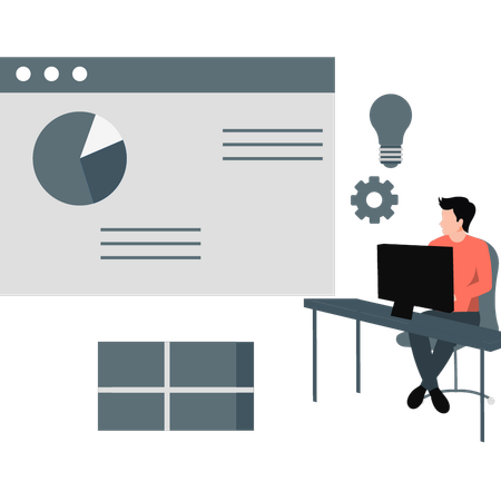 Junger Mann Analyse Business Kreisdiagramm Webseite  Illustration