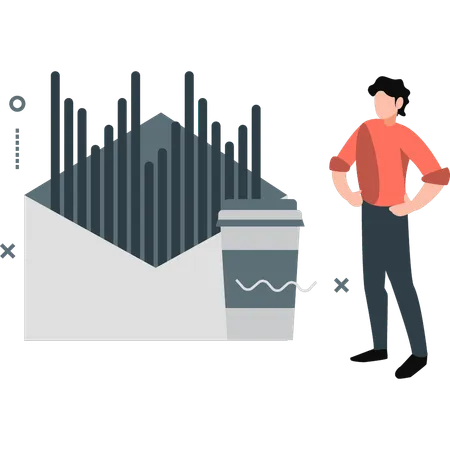 Junger Mann analysiert E-Mail-Diagramm  Illustration