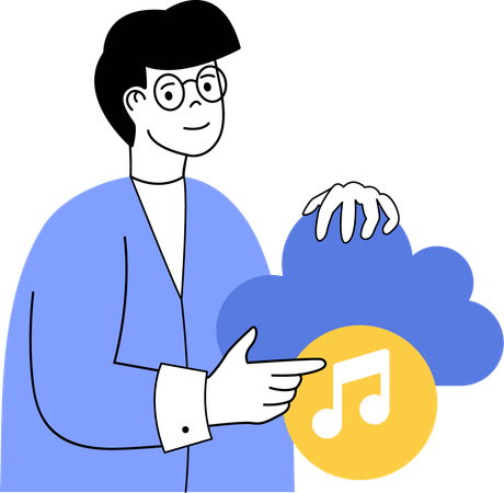 Junger Mann arbeitet an Cloud-Musik  Illustration