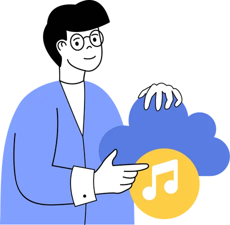 Junger Mann arbeitet an Cloud-Musik  Illustration