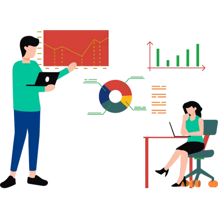 Junger Mann arbeitet an Datenanalyse  Illustration