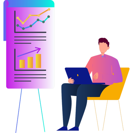 Junger Mann arbeitet an Finanzstrategie  Illustration