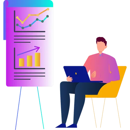 Junger Mann arbeitet an Finanzstrategie  Illustration