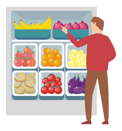 Junger Mann beim Lebensmitteleinkauf im Supermarkt  Illustration