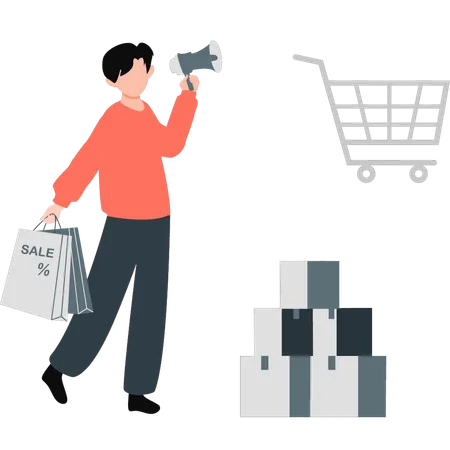 Junger Mann macht Online-Shopping-Marketing  Illustration